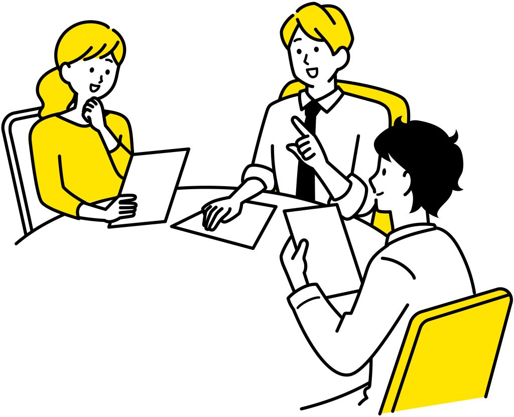 3人チーム　プレゼン　説明を聞く　共有