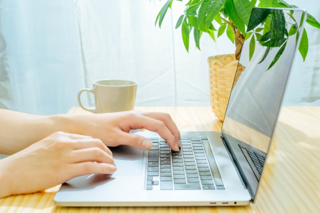 窓際でお洒落にパソコンを使う人