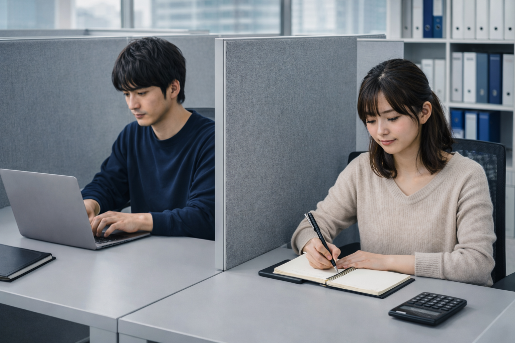 各デスクに仕切りっぽいのがある感じのオフィス