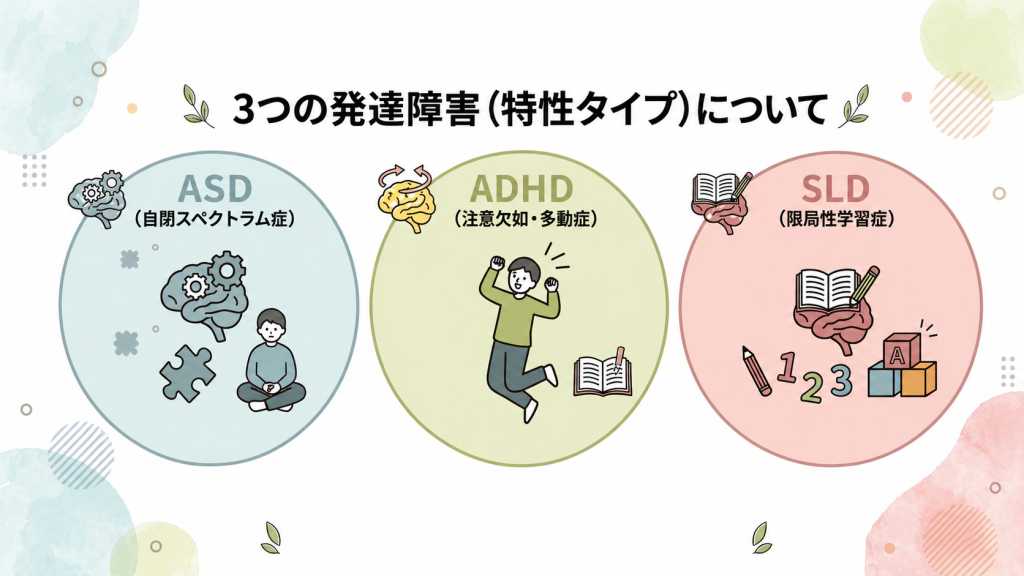 ASD、自閉スペクトラム症、ADHD、注意欠如多動症、SLD、限局性学習症